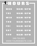 Business Hours Decal, Store Hours Vinyl Decal