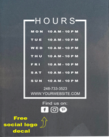 Business Hours Decal, Store Hours Vinyl Decal